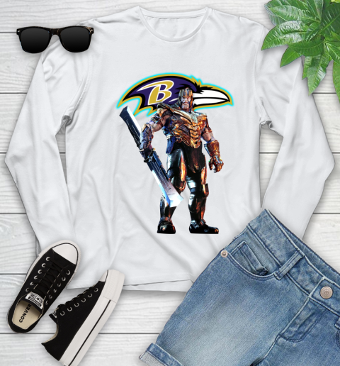 NFL Thanos Gauntlet Avengers Endgame Football Baltimore Ravens Youth Long Sleeve