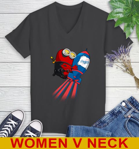 MLB Baseball Los Angeles Dodgers Deadpool Minion Marvel Shirt Women's V-Neck T-Shirt 8