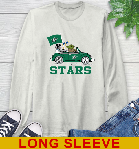 NHL Hockey Dallas Stars Darth Vader Baby Yoda Driving Star Wars Shirt Long Sleeve T-Shirt 12