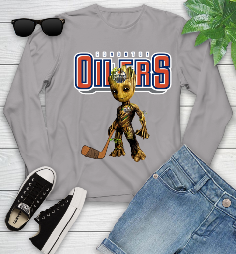 Edmonton Oilers NHL Hockey Groot Marvel Guardians Of The Galaxy Youth Long Sleeve 5