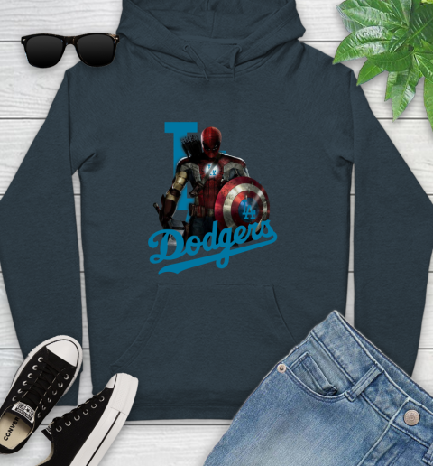 MLB Captain America Thor Spider Man Hawkeye Avengers Endgame Baseball Los Angeles Dodgers Youth Hoodie 8