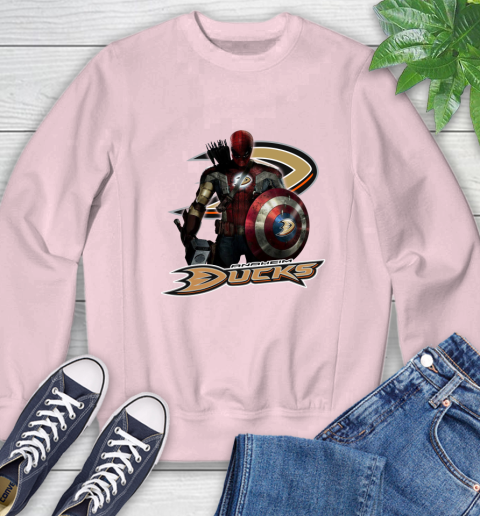 NHL Captain America Thor Spider Man Hawkeye Avengers Endgame Hockey Anaheim Ducks Sweatshirt 9