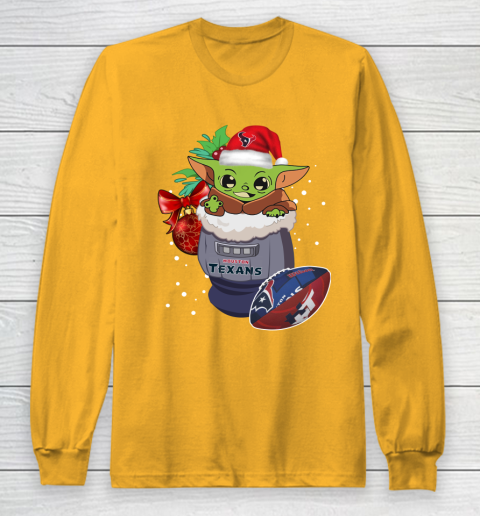 Houston Texans Christmas Baby Yoda Star Wars Funny Happy NFL Long Sleeve T-Shirt 3