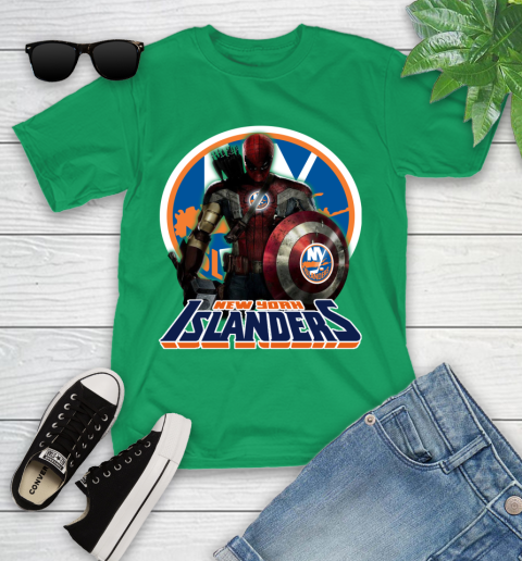 NHL Captain America Thor Spider Man Hawkeye Avengers Endgame Hockey New York Islanders Youth T-Shirt 6