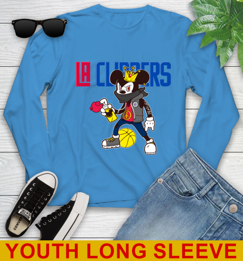 LA Clippers NBA Basketball Mickey Peace Sign Sports Youth Long Sleeve 8