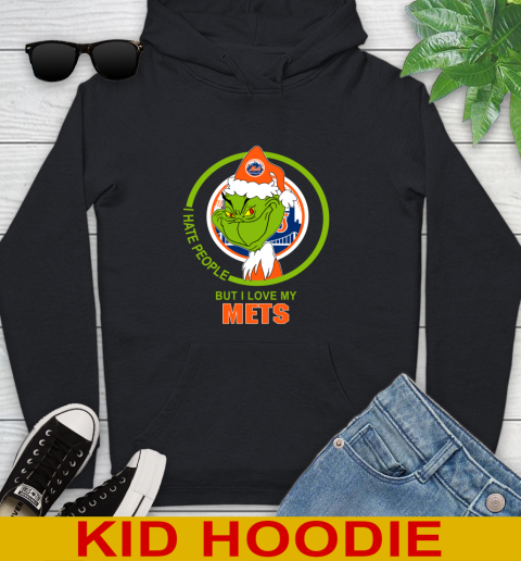 New York Mets MLB Christmas Grinch I Hate People But I Love My Favorite Baseball Team Youth Hoodie 2