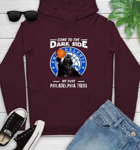 NBA Come To The Dark Side We Have Philadelphia 76ers Star Wars Darth Vader Basketball Youth Hoodie 7