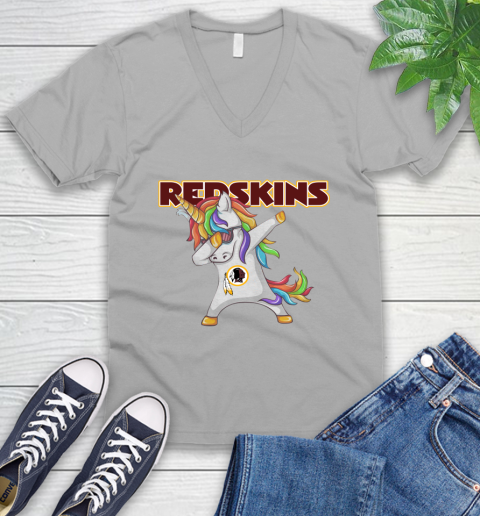 Washington Redskins NFL Football Funny Unicorn Dabbing Sports V-Neck T-Shirt 4