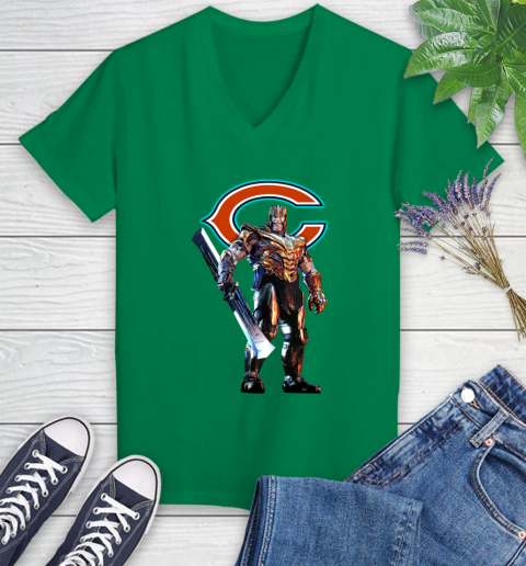 NFL Thanos Gauntlet Avengers Endgame Football Chicago Bears Women's V-Neck T-Shirt 5