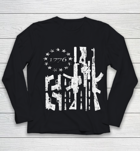 1776 Patriotic Vintage Style USA 4th Of July Gun USA Flag Youth Long Sleeve