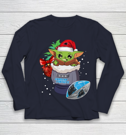Carolina Panthers Christmas Baby Yoda Star Wars Funny Happy NFL Youth Long Sleeve 3