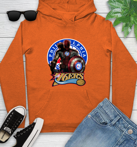 Philadelphia 76ers NBA Basketball Captain America Thor Spider Man Hawkeye Avengers (1) Youth Hoodie 5