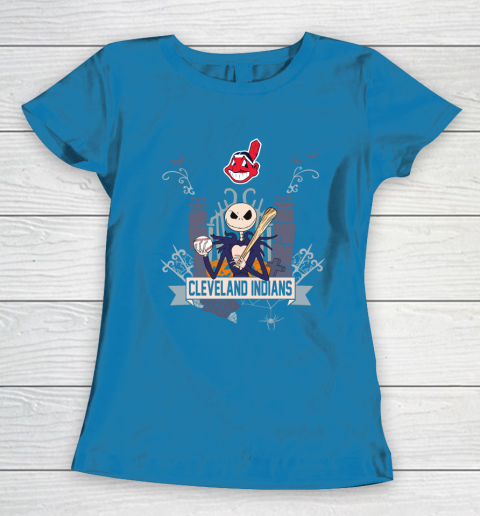 MLB Cleveland Indians Baseball Jack Skellington Halloween Women's T-Shirt 6