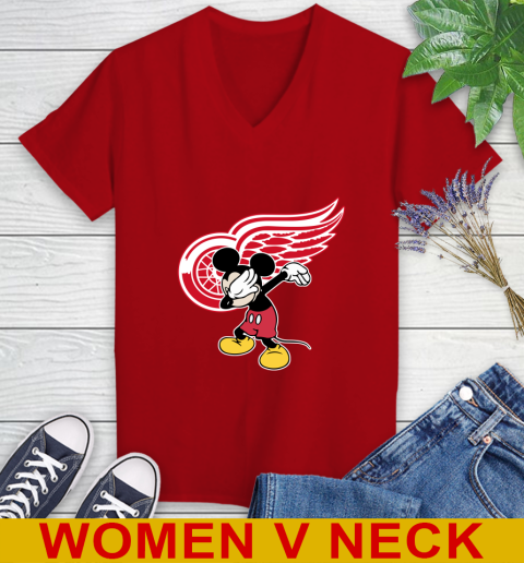 Detroit Red Wings NHL Hockey Dabbing Mickey Disney Sports Women's V-Neck T-Shirt 12
