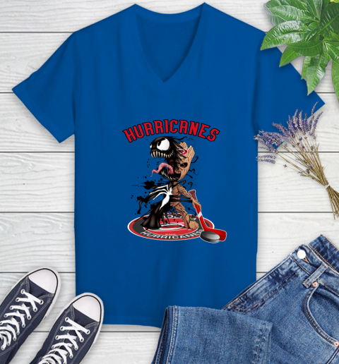 NHL Carolina Hurricanes Hockey Venom Groot Guardians Of The Galaxy Women's V-Neck T-Shirt 10