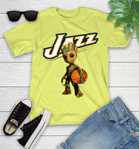 Utah Jazz NBA Basketball Groot Marvel Guardians Of The Galaxy Youth T-Shirt 8