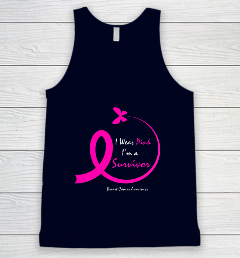 Womens Butterfly I Wear Pink I m A Survivor Breast Cancer Awareness Tank Top 2