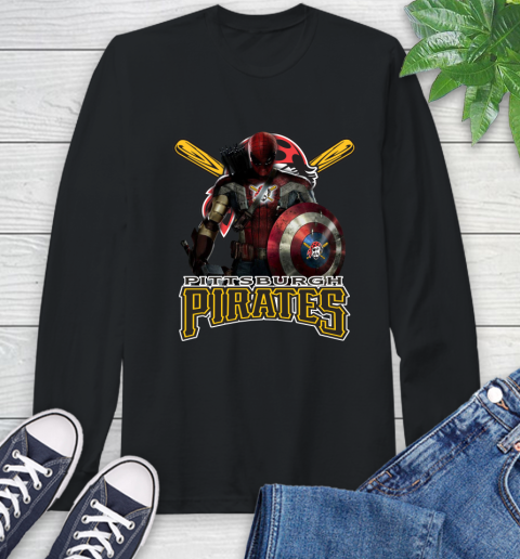 MLB Captain America Thor Spider Man Hawkeye Avengers Endgame Baseball Pittsburgh Pirates Long Sleeve T-Shirt 2