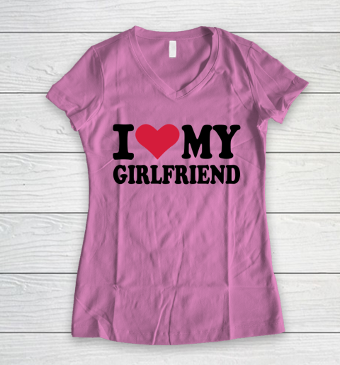 I Heart My Girlfriend  I Love My Girlfriend Funny Women's V-Neck T-Shirt 8