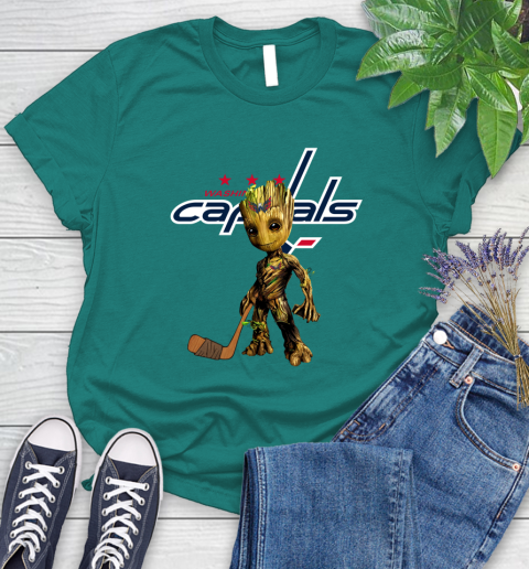 Washington Capitals NHL Hockey Groot Marvel Guardians Of The Galaxy Women's T-Shirt 12