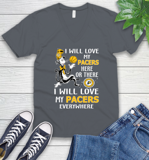 NBA Basketball Indiana Pacers I Will Love My Pacers Everywhere Dr Seuss Shirt V-Neck T-Shirt 4