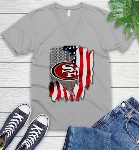 San Francisco 49ers NFL Football American Flag V-Neck T-Shirt 3
