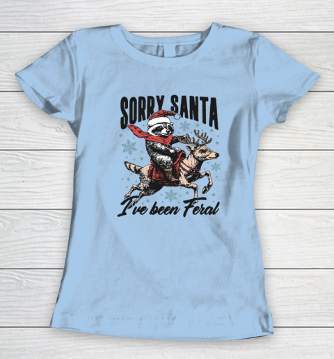 Vintage Sorry Santa I've Been Feral Raccoon Riding Horse Christmas Women's T-Shirt 4