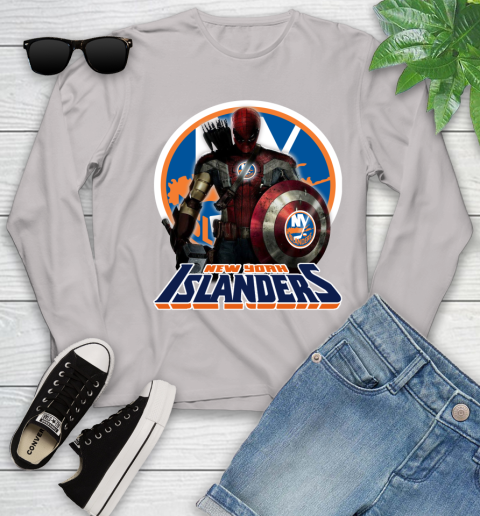 NHL Captain America Thor Spider Man Hawkeye Avengers Endgame Hockey New York Islanders Youth Long Sleeve 12