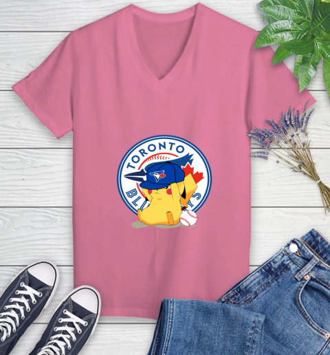 MLB Pikachu Baseball Sports Toronto Blue Jays Women s V Neck T