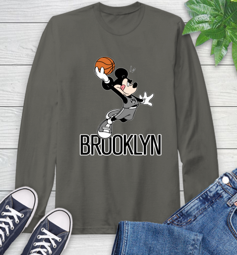 NBA Basketball Brooklyn Nets Cheerful Mickey Mouse Shirt Long Sleeve T-Shirt 9