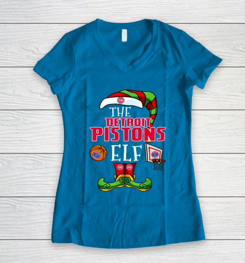 Detroit Pistons Christmas ELF Funny NBA Women's V-Neck T-Shirt 5