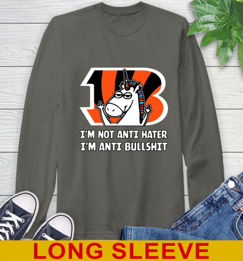 Cincinnati Bengals NFL Football Unicorn I'm Not Anti Hater I'm Anti Bullshit Long Sleeve T-Shirt 8