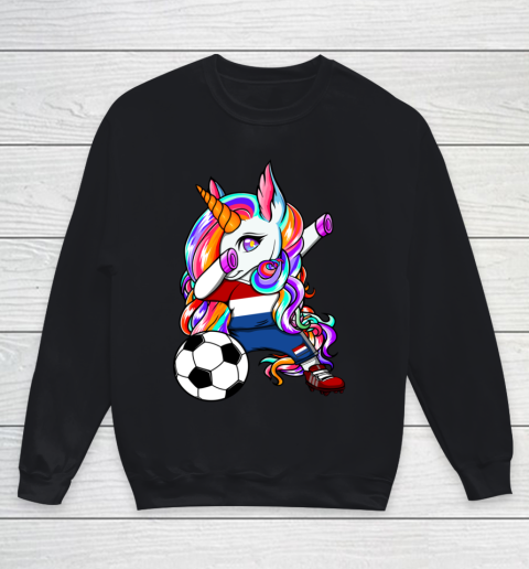 Dabbing Unicorn Netherlands Soccer Fans Jersey Flag Football Youth Sweatshirt