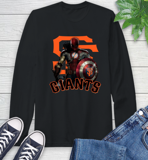 MLB Captain America Thor Spider Man Hawkeye Avengers Endgame Baseball San Francisco Giants Long Sleeve T-Shirt 2