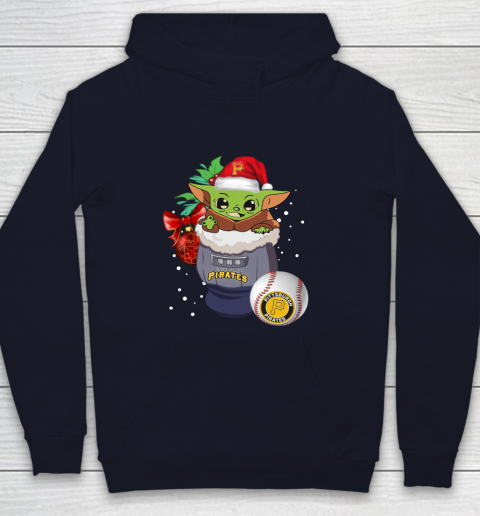 Pittsburgh Pirates Christmas Baby Yoda Star Wars Funny Happy MLB Youth Hoodie 3