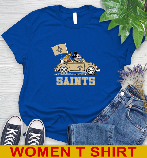 NFL Football New Orleans Saints Pluto Mickey Driving Disney Shirt Women's T-Shirt 9