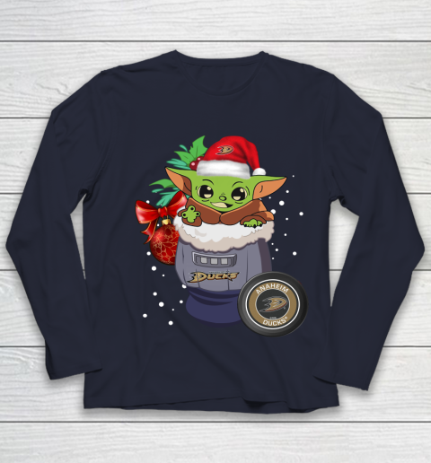 Anaheim Ducks Christmas Baby Yoda Star Wars Funny Happy NHL Youth Long Sleeve 3