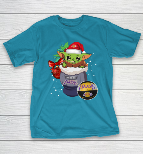 Los Angeles Lakers Christmas Baby Yoda Star Wars Funny Happy NBA T-Shirt 8