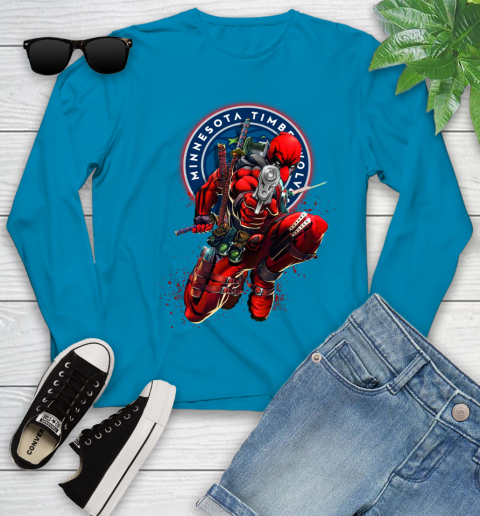 NBA Deadpool Marvel Comics Sports Basketball Minnesota Timberwolves Youth Long Sleeve 7