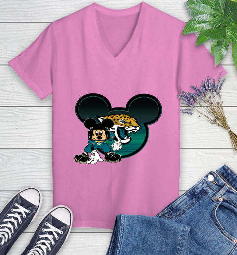 NFL Jacksonville Jaguars Mickey Mouse Disney Football T Shirt Women's V-Neck T-Shirt 14