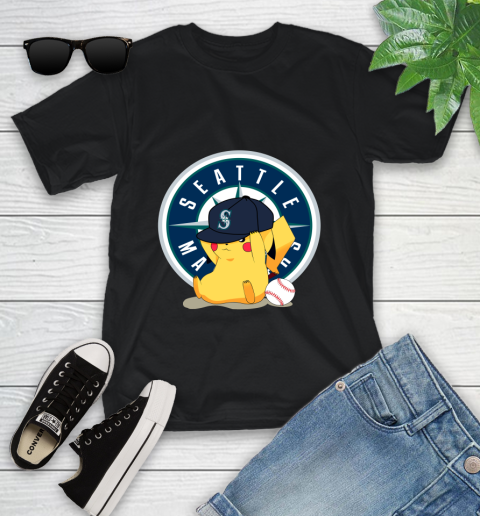MLB Pikachu Baseball Sports Seattle Mariners Youth T-Shirt 2