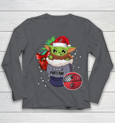 Portland Trail Blazers Christmas Baby Yoda Star Wars Funny Happy NBA Youth Long Sleeve 8