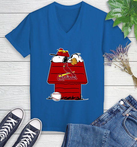 MLB St.Louis Cardinals Snoopy Woodstock The Peanuts Movie Baseball T Shirt Women's V-Neck T-Shirt 10