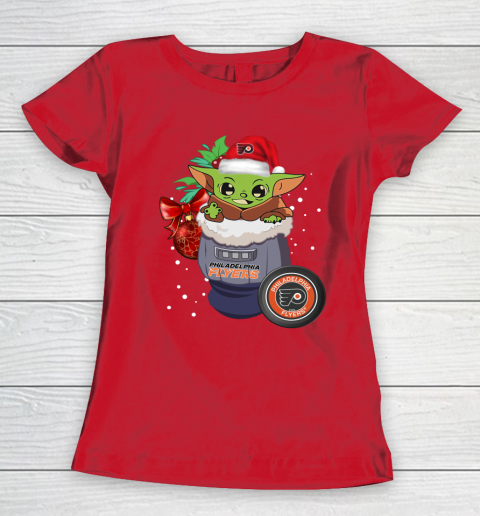 Philadelphia Flyers Christmas Baby Yoda Star Wars Funny Happy NHL Women's T-Shirt 10