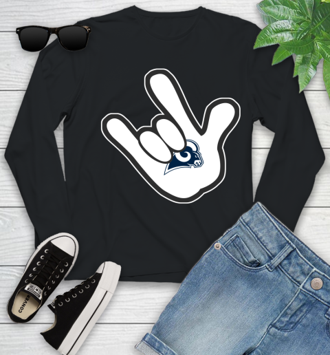 Los Angeles Rams NFL Football Mickey Rock Hand Disney Youth Long Sleeve 2