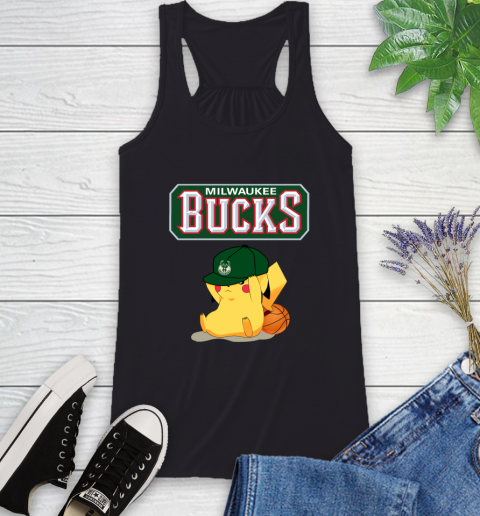 NBA Pikachu Basketball Sports Milwaukee Bucks Racerback Tank 2