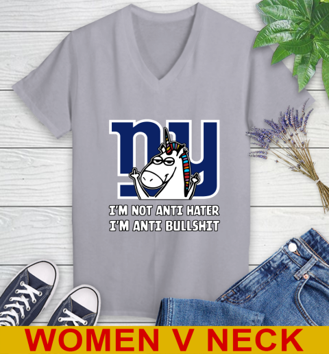 New York Giants NFL Football Unicorn I'm Not Anti Hater I'm Anti Bullshit Women's V-Neck T-Shirt 5