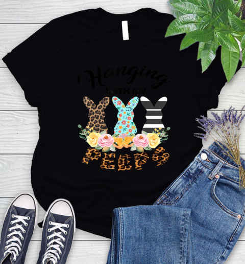 Nurse Shirt Funny Leopard Bunny Hanging With My Peeps Easter T Shirt Women's T-Shirt