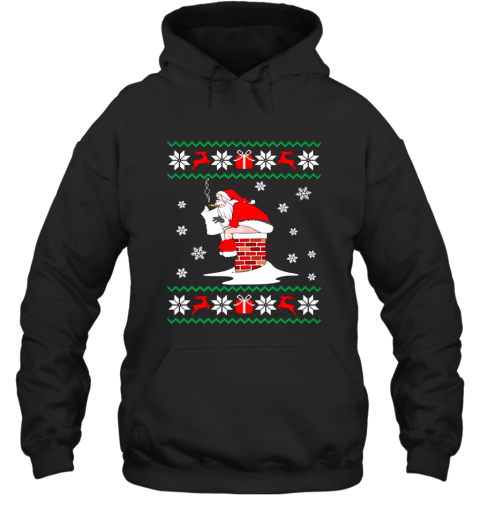 Santa Pooping Down Chimney Christmas Sweater Hooded