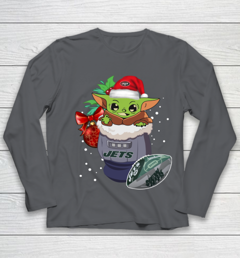New York Jets Christmas Baby Yoda Star Wars Funny Happy NFL Youth Long Sleeve 8